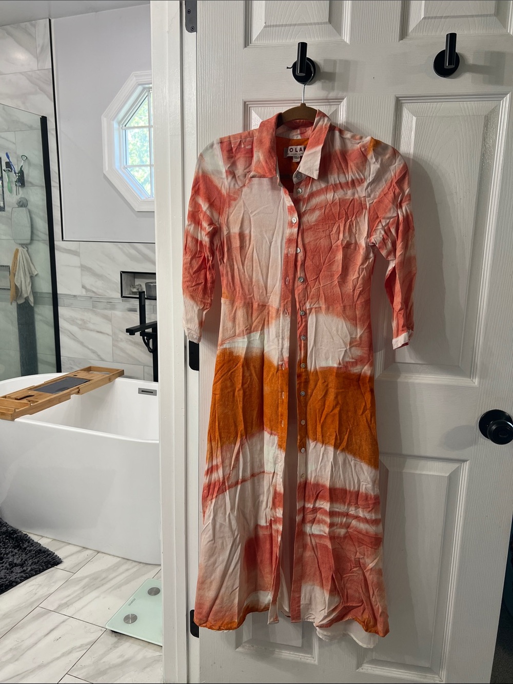 Anthropologie Dolan Tie Dye Maxi Shirt Dress Orange Coral Size 2